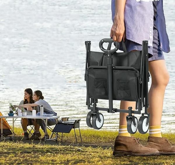 Hopfällbar campingvagn för trädgården och stranden med fickor 100 kg