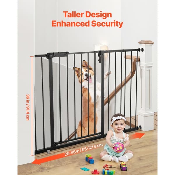 Babygitter 66-122 cm, Justerbar Bredde, Højde 91 cm, Hundegitter Model, Sort Farve