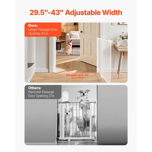 Babygitter, Justerbar Bredde 69-102 cm, Højde 68 cm, Hundegitter, Hvid Farve