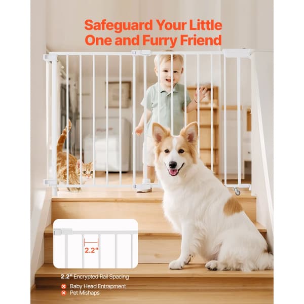 Babygitter, Justerbar Bredde 69-102 cm, Højde 68 cm, Hundegitter, Hvid Farve