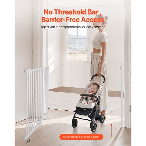 Babygitter, Justerbar Bredde 69-102 cm, Højde 68 cm, Hundegitter, Hvid Farve