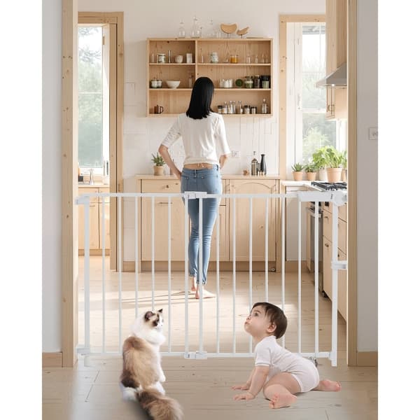 Babygitter, Justerbar Bredde 69-102 cm, Højde 68 cm, Hundegitter, Hvid Farve