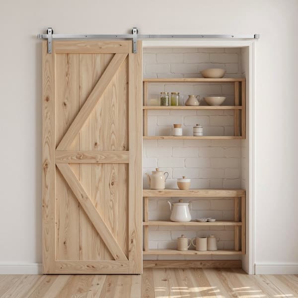 8FT Skydedørsbeslagsæt, Enkelt Skydedør Sølv, Robust og Let Installation