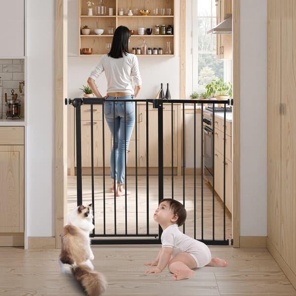 Babygitter, Justerbar Bredde 66-102 cm, 91 cm Høj, Hundegitter, Sort Farve