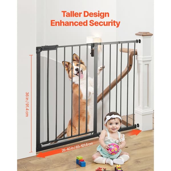 Babygitter, Justerbar Bredde 66-102 cm, 91 cm Høj, Hundegitter, Sort Farve