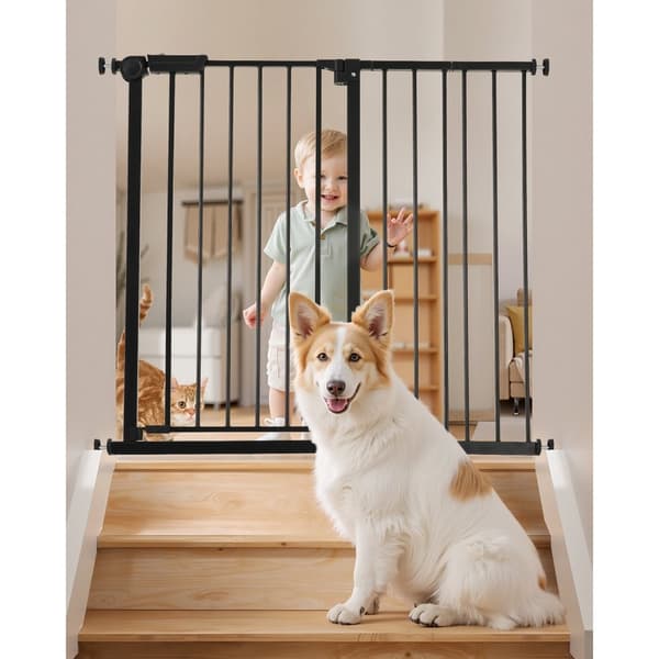 Babygitter, Justerbar Bredde 66-102 cm, 91 cm Høj, Hundegitter, Sort Farve