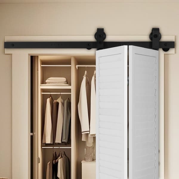 Vikbar Skjutdörrsskena Kit, 101,6 cm för Två 45,72 cm Dörrar, Lätt att Installera, Platsbesparande Lösning