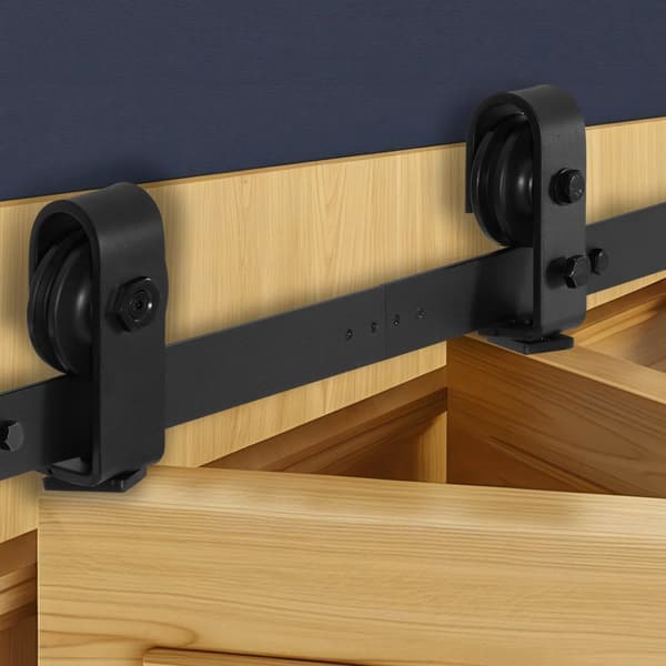 Dobbeltfoldet Skydedørsskinnegarniture, til Ladedøre, 101 cm til To 45 cm Døre