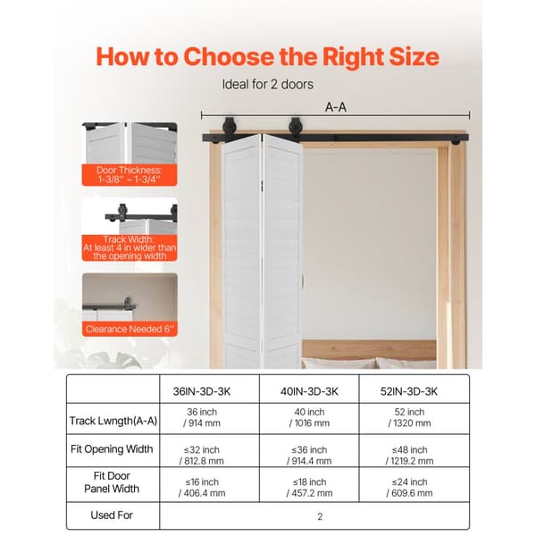 Skinnesæt til Dobbeltfoldet Skydedør, Ladedør Model, 132 cm, Til to 60 cm Døre