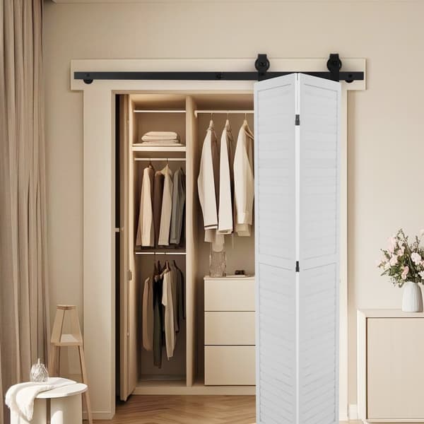 Skinnesæt til Dobbeltfoldet Skydedør, Ladedør Model, 132 cm, Til to 60 cm Døre