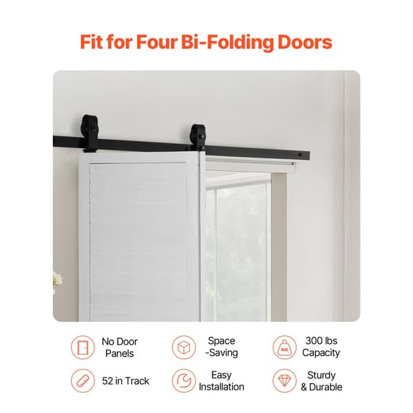 Skinnesæt til Dobbeltfoldet Skydedør, Ladedør Model, 132 cm, Til to 60 cm Døre