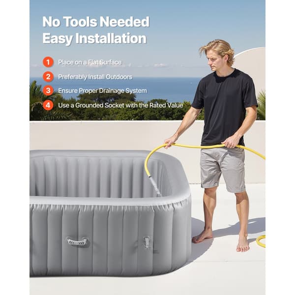 Oppusteligt Spa, 4-6 Personer, 1850 x 660 mm, Firkantet Bærbar, Udendørs Brug, Robust Og Komfortabel