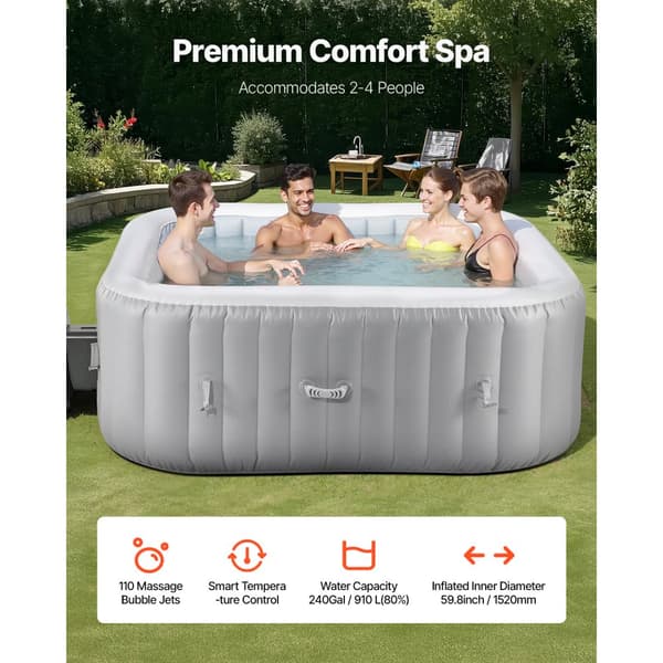 Oppusteligt Spa, 4-6 Personer, 1850 x 660 mm, Firkantet Bærbar, Udendørs Brug, Robust Og Komfortabel