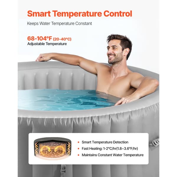 Uppblåsbar Bubbelpool, 2080 x 660mm Rund, 4 till 6 Personer, Portabel Utomhusspa med Snabb Uppvärmning
