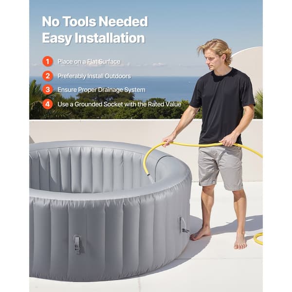 Uppblåsbar Bubbelpool, 2080 x 660mm Rund, 4 till 6 Personer, Portabel Utomhusspa med Snabb Uppvärmning