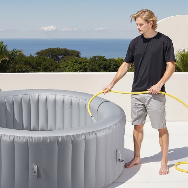 Uppblåsbar Bubbelpool, 2080 x 660mm Rund, 4 till 6 Personer, Portabel Utomhusspa med Snabb Uppvärmning