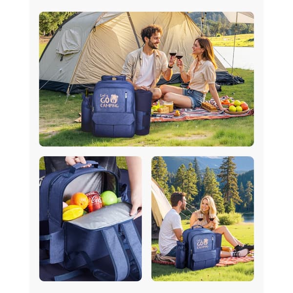 Picnic Rygsæk til Strand, 4-Personers Model, Med Kølerum, Marineblå
