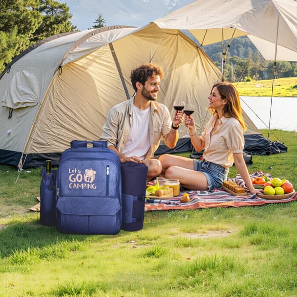 Picnic Rygsæk til Strand, 4-Personers Model, Med Kølerum, Marineblå