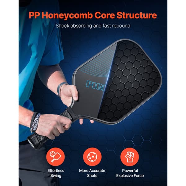 Pro Pickleball Paddle i Kolfiber, Honeycomb Core Racket, För Vuxna, Blå Färg