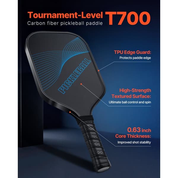 Pro Pickleball Paddle i Kolfiber, Honeycomb Core Racket, För Vuxna, Blå Färg