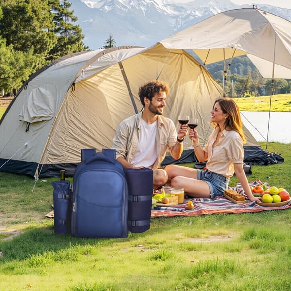 Picknickryggsäck för 2, Strandmodell, med Kylfack, Marinblå Färg
