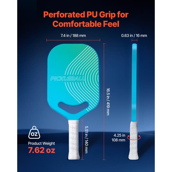 Pro Kulfiber Pickleball Ketsjer, Aero Throat Honeycomb Core, Letvægts og Stærk