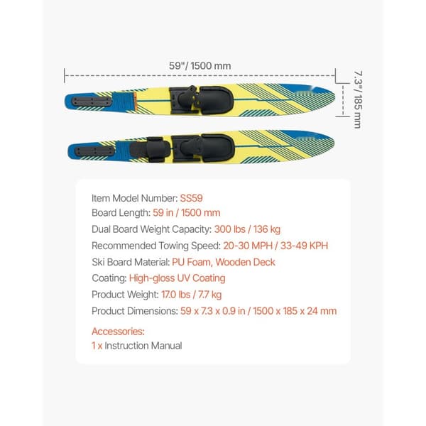 Vandskikombination 150 cm, voksen model, X-7 justerbare bindinger