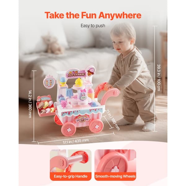 Isvogn Legetøj, Isbutik Model, til Børn fra 3 år, Lyserød Farve