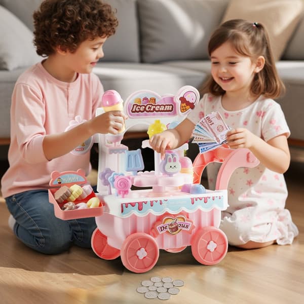 Isvogn Legetøj, Isbutik Model, til Børn fra 3 år, Lyserød Farve