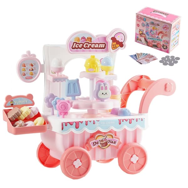 Isvogn Legetøj, Isbutik Model, til Børn fra 3 år, Lyserød Farve