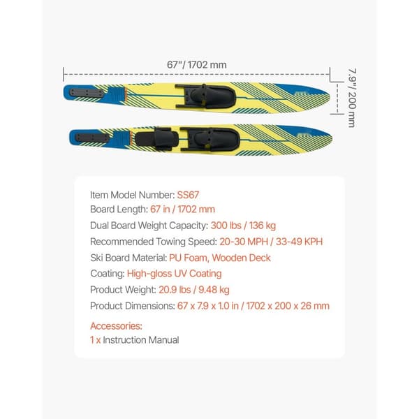 Vandskikombination til voksne, 170,2 cm, med X-9 justerbare bindinger