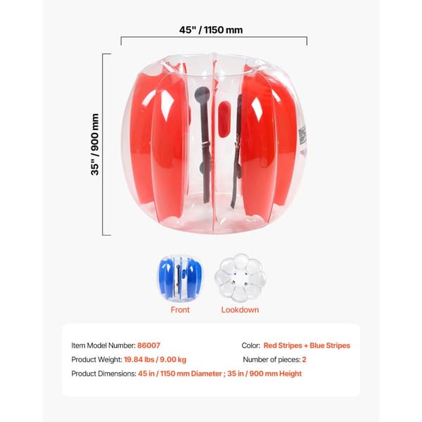 2-pak Oppustelige Bumperbolde 4FT/1.2M, PVC Body Sumo Zorbbold, Udendørs Brug, Robust Materiale