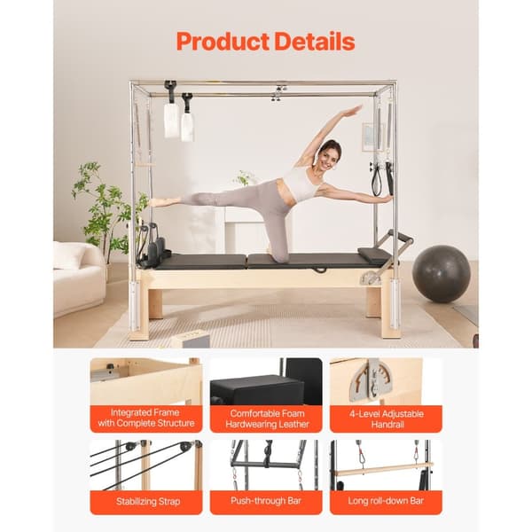 Pilates Reformer -puulaite, Kotikuntosalin treenilaite, Puinen Pilates-laitteisto