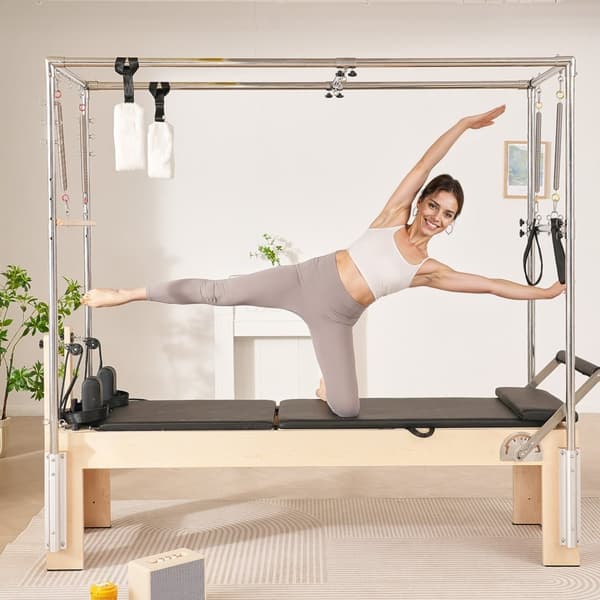 Pilates Reformer -puulaite, Kotikuntosalin treenilaite, Puinen Pilates-laitteisto