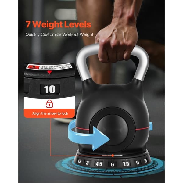 Justerbar Kettlebell, 7 vægtniveauer 1,5-10 kg, nemt at skifte vægt, træningsudstyr til hjemmet