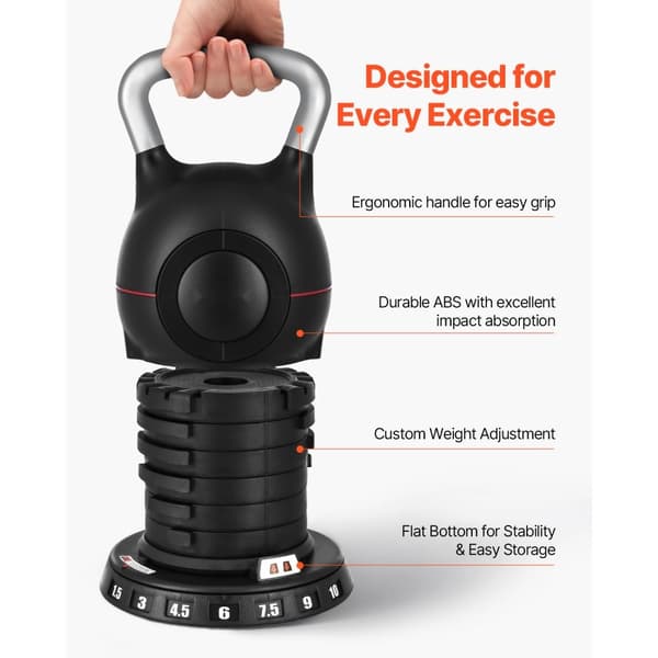 Justerbar Kettlebell, 7 vægtniveauer 1,5-10 kg, nemt at skifte vægt, træningsudstyr til hjemmet