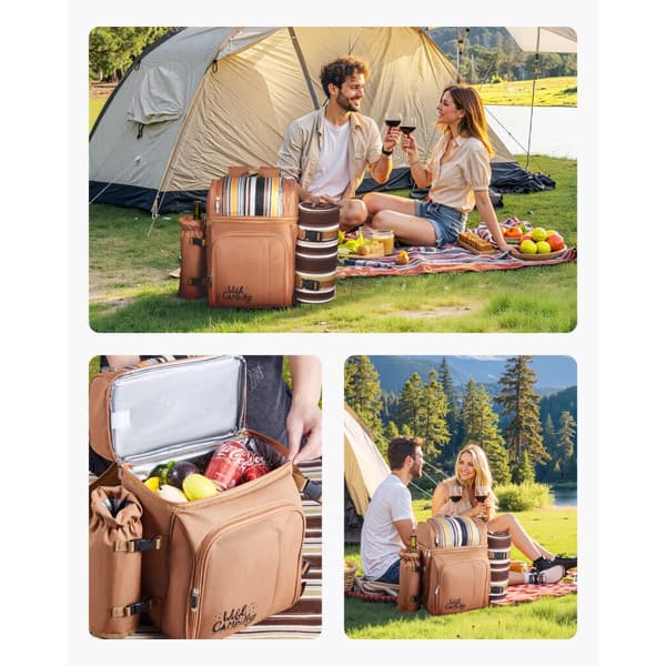 Strandpicknickryggsäck för 4 personer, Kylfackmodell, Brun Färg, Mångsidig och Bärbar