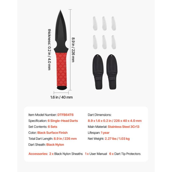 Kasteprodukter Sæt, 6 stk., 226 mm, Rustfrit Stål, med Nylonskede