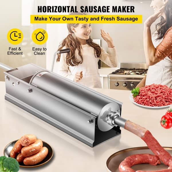 Makkaratäytekone 7L, Vaakasuuntainen Manuaalinen, Ruostumatonta Terästä, Hot Dog ja Bratwurst, Koti- ja Kaupalliseen Käyttöön
