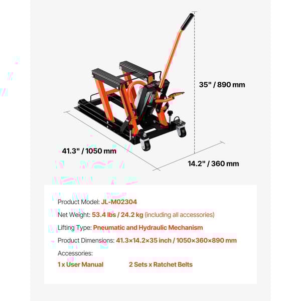 1500lbs Hydraulisk og Pneumatisk Motorcykeldonkraft, 2 Hjuls Løftestativ, Kraftfuld og Letvægts