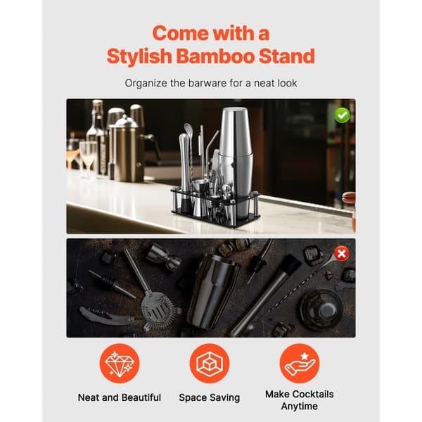 Cocktail Shaker Sæt, Bartender Kit 14 Dele, Rustfrit Stål Barværktøj, Farve Sølv