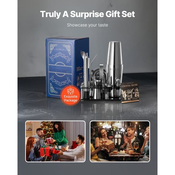 Cocktail Shaker Sæt, Bartender Kit 14 Dele, Rustfrit Stål Barværktøj, Farve Sølv