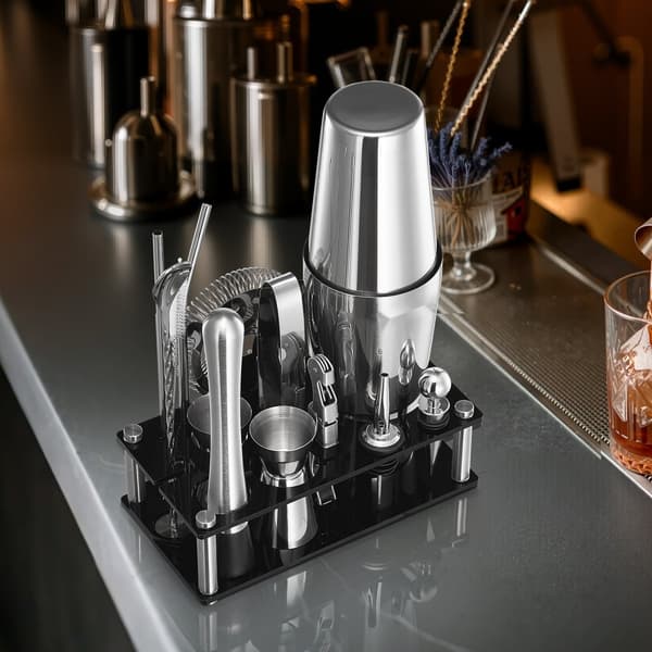 Cocktail-sekoitinsetti 14-osaa, Baarimikkosetti, Ruostumatonta terästä, Baarityökalut, Hopea