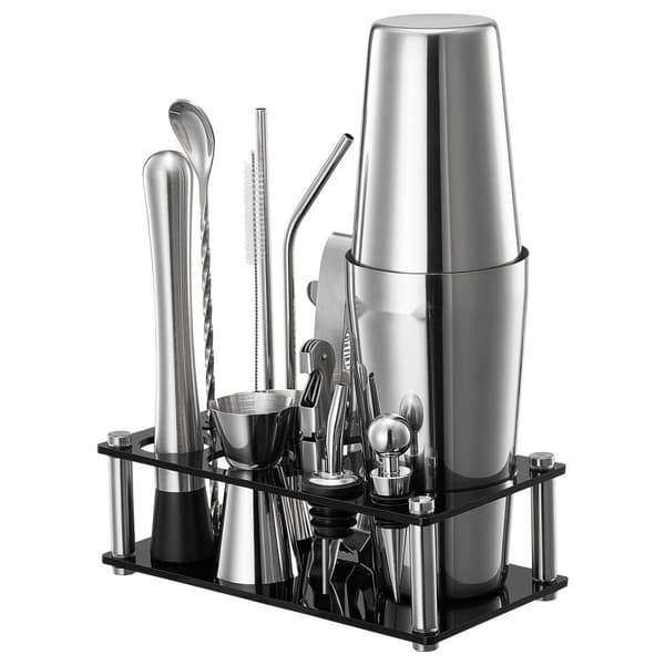 Cocktail Shaker Sæt, Bartender Kit 14 Dele, Rustfrit Stål Barværktøj, Farve Sølv