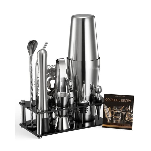 Cocktail Shaker Sæt, Bartender Kit 14 Dele, Rustfrit Stål Barværktøj, Farve Sølv
