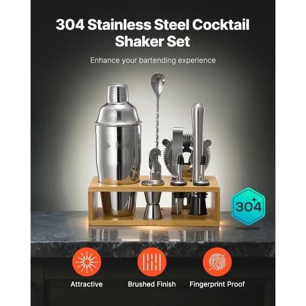 Cocktail Shaker Sæt, 10 Dele Bartender Kit, Rustfrit Stål, Sølvfarvet Barværktøj