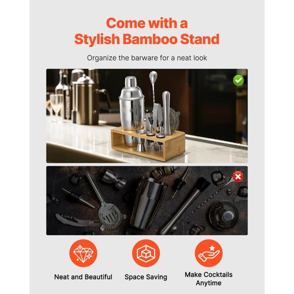 Cocktail Shaker Sæt, 10 Dele Bartender Kit, Rustfrit Stål, Sølvfarvet Barværktøj