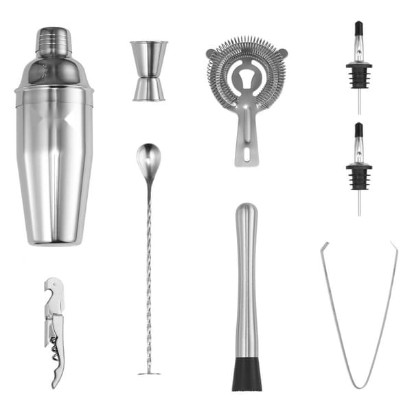 Cocktail Shaker Sæt, 10 Dele Bartender Kit, Rustfrit Stål, Sølvfarvet Barværktøj
