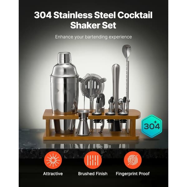 Cocktail Shaker Sæt, 18 Dele Bartender Kit, Rustfrit Stål Barværktøj, Sølvfarvet