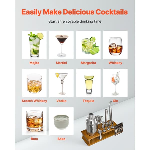 Cocktail Shaker Sæt, 18 Dele Bartender Kit, Rustfrit Stål Barværktøj, Sølvfarvet